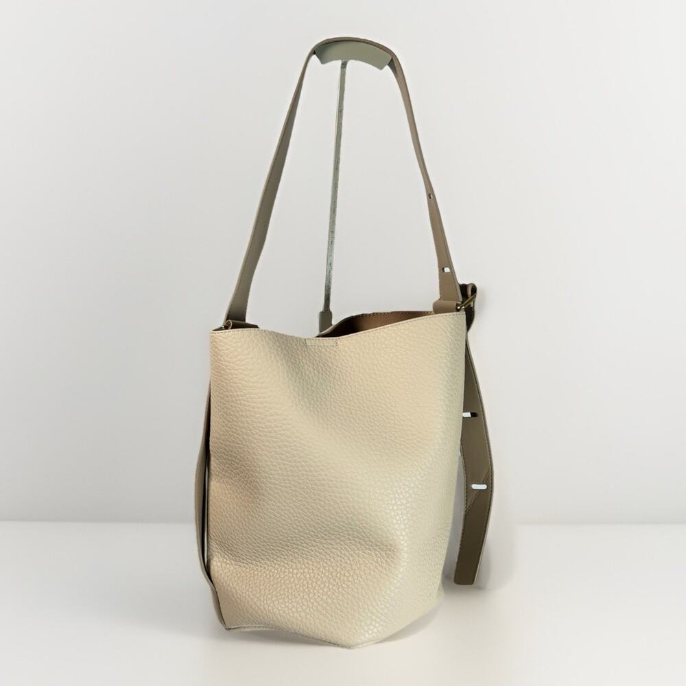 NEW Anthropologic Slouchy Pebbled Bucket Bag - Ivory